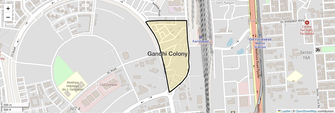 Location Map of Gandhi Colony, Faridabad