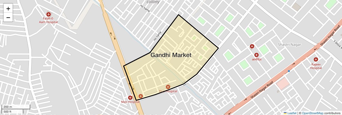 Location Map of Gandhi Market, Meerut