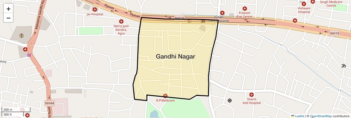 Location Map of Gandhi Nagar, Agra