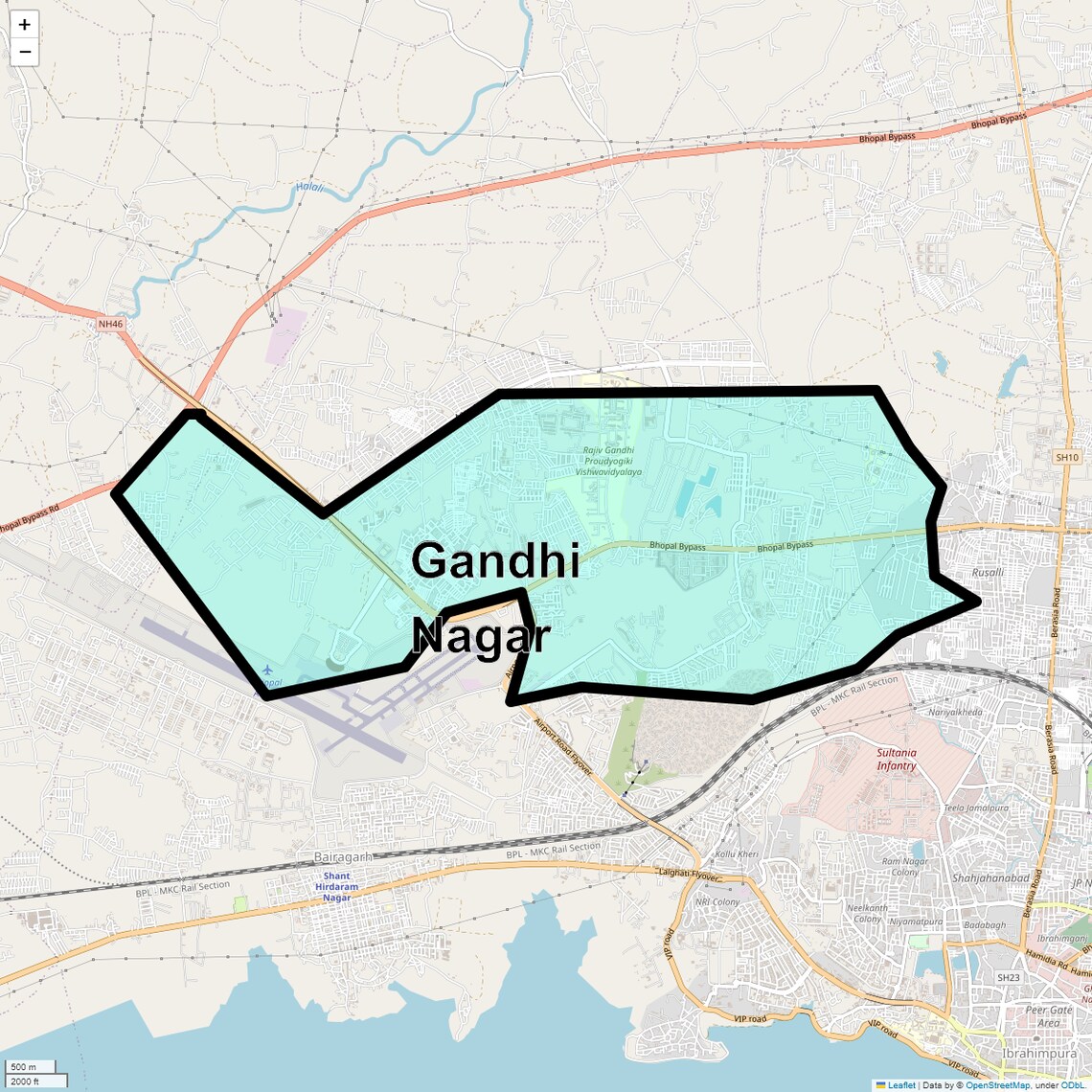 Location Map of Gandhi Nagar, Bhopal