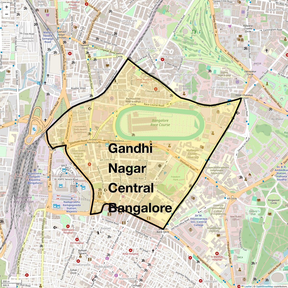 Location Map of Gandhi Nagar Central Bangalore, Bangalore