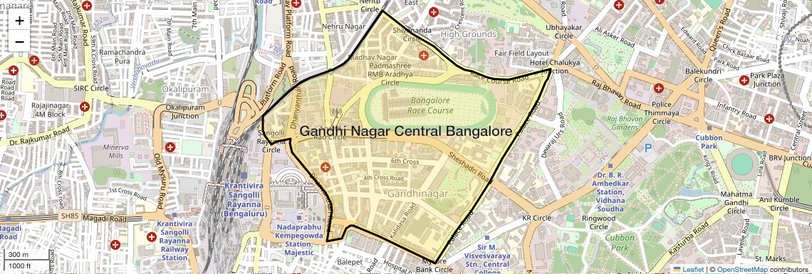 Location Map of Gandhi Nagar Central Bangalore, Bangalore