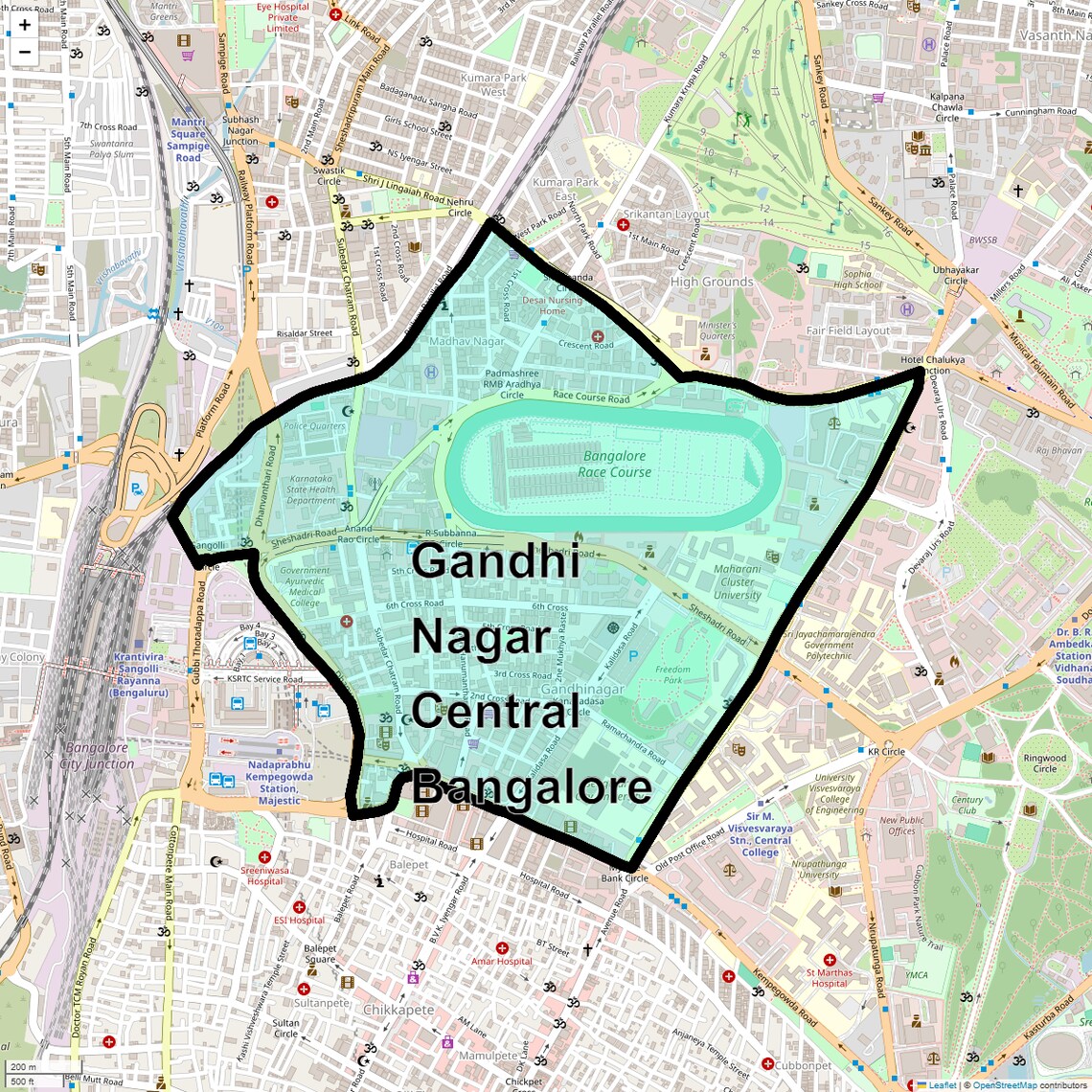 Location Map of Gandhi Nagar Central Bangalore, Bangalore
