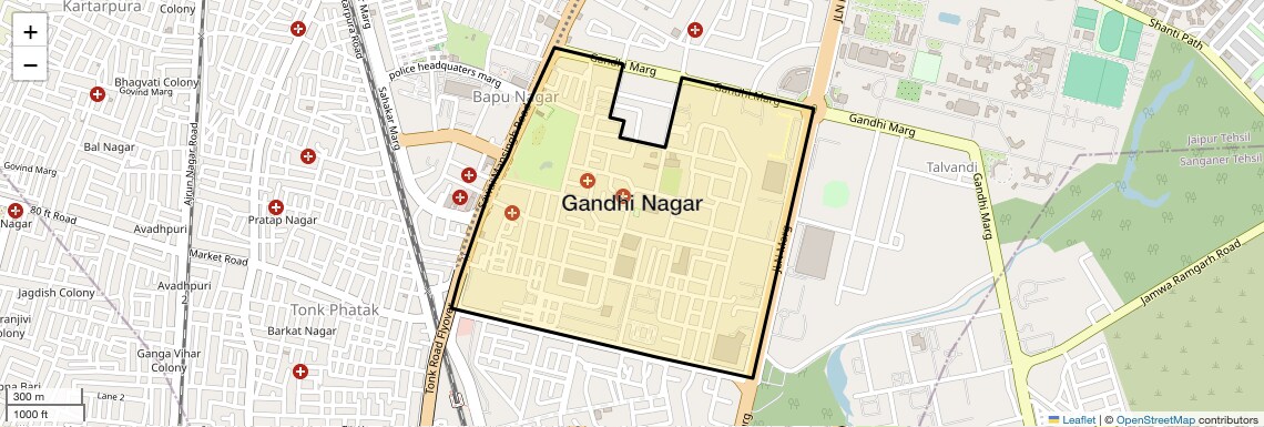 Location Map of Gandhi Nagar, Jaipur