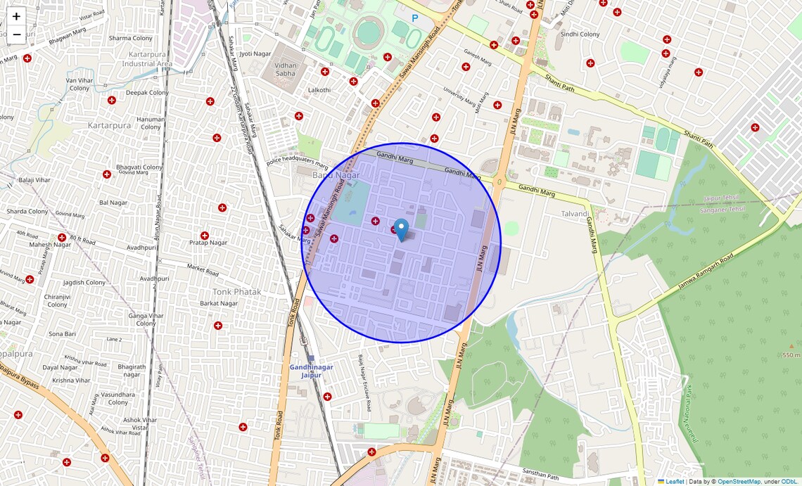 Location Map of Gandhi Nagar, Jaipur