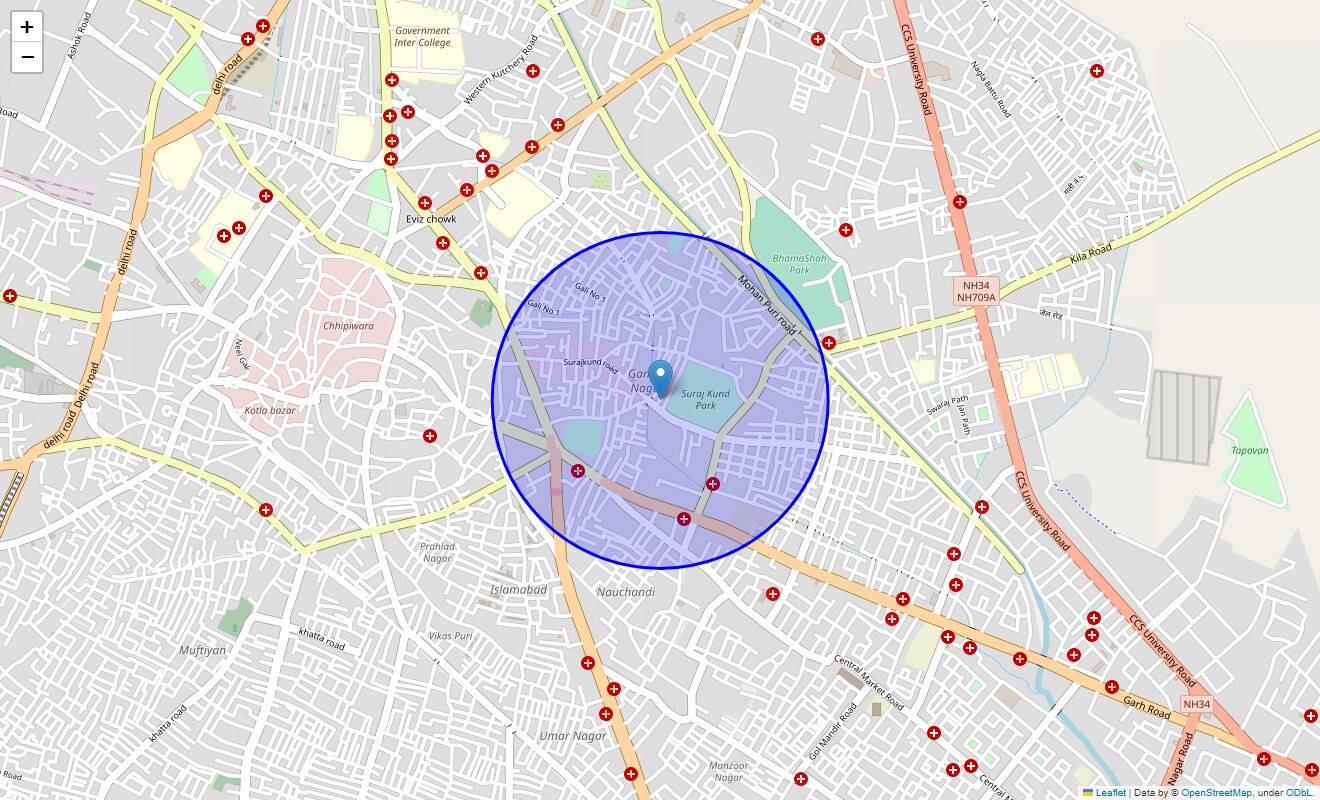 Location Map of Gandhi Nagar, Meerut