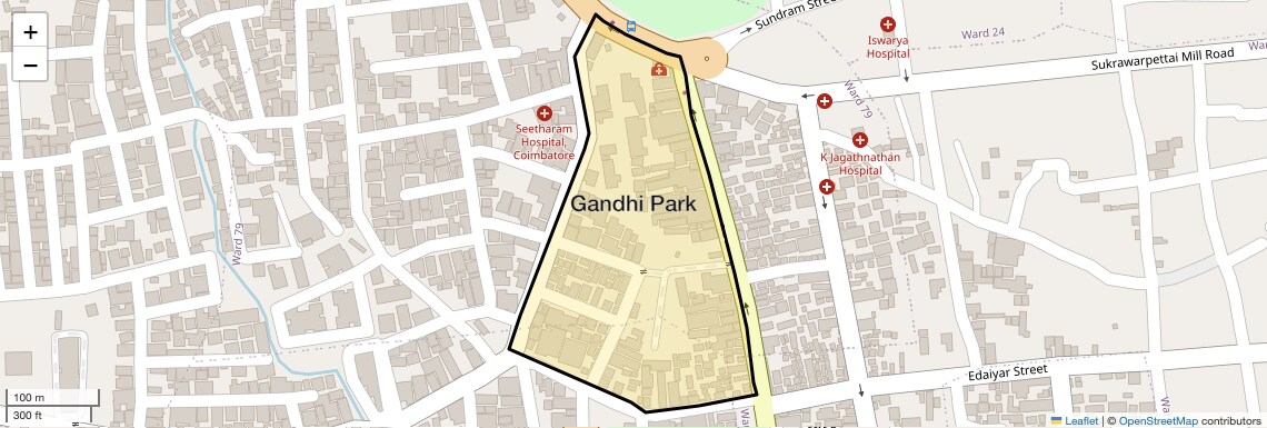Location Map of Gandhi Park, Coimbatore