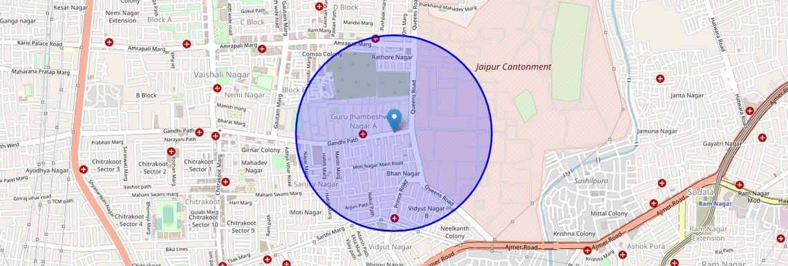 Location Map of Gandhi Path, Jaipur