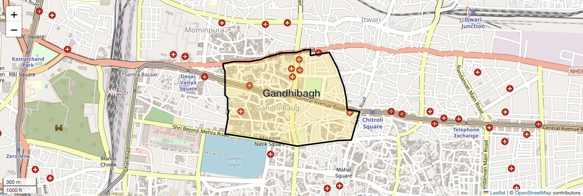 Location Map of Gandhibagh, Nagpur