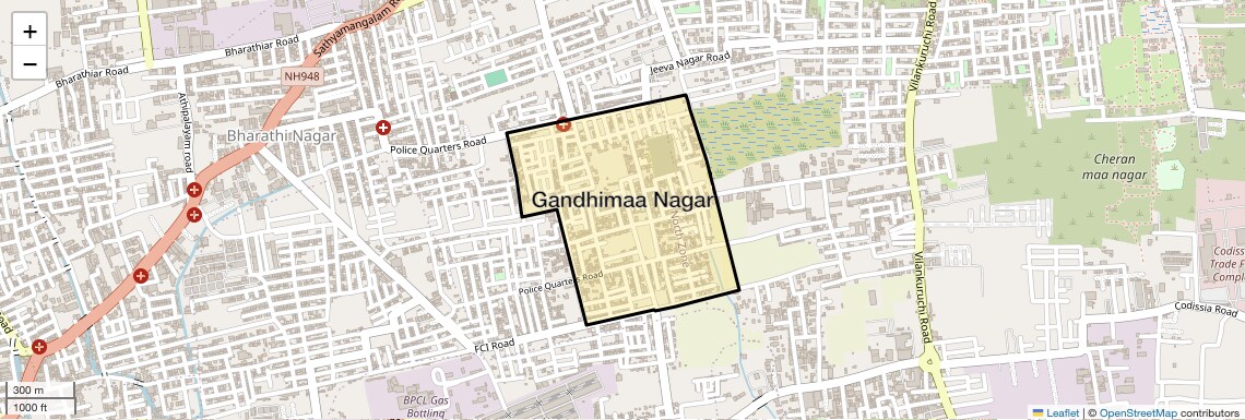 Location Map of Gandhimaa Nagar, Coimbatore