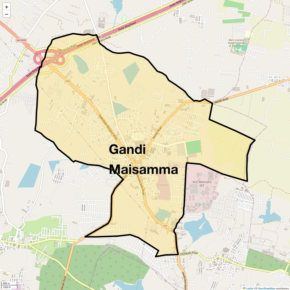 Location Map of Gandi Maisamma, Hyderabad