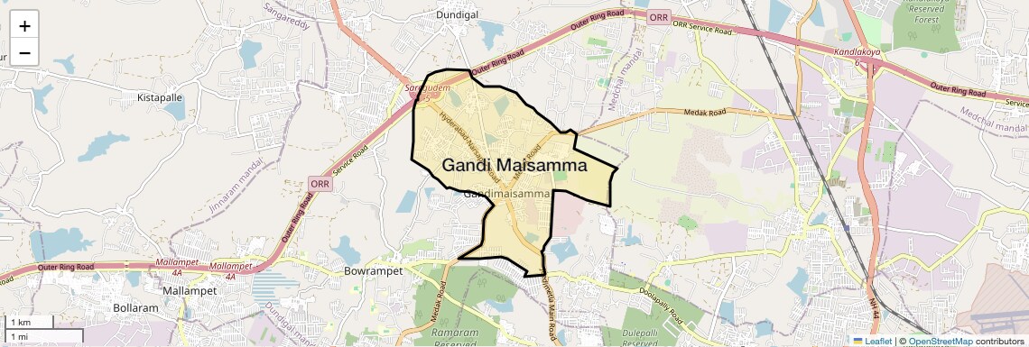 Location Map of Gandi Maisamma, Hyderabad