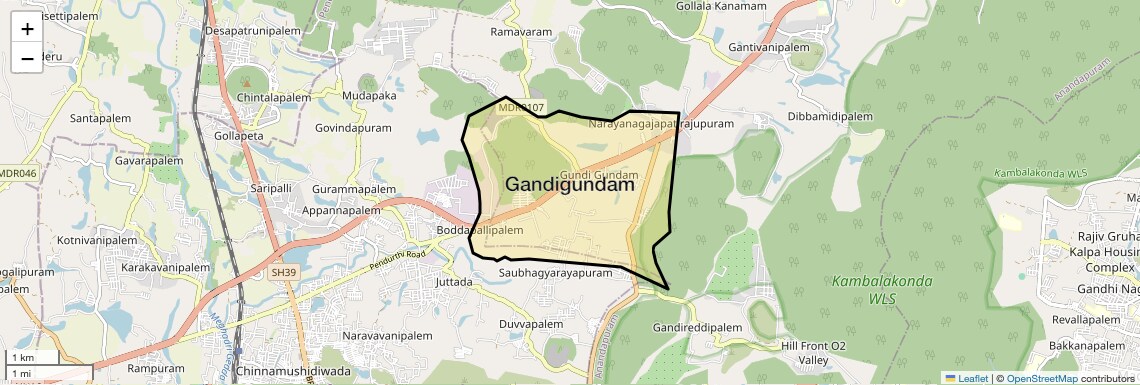 Location Map of Gandigundam, Vizag