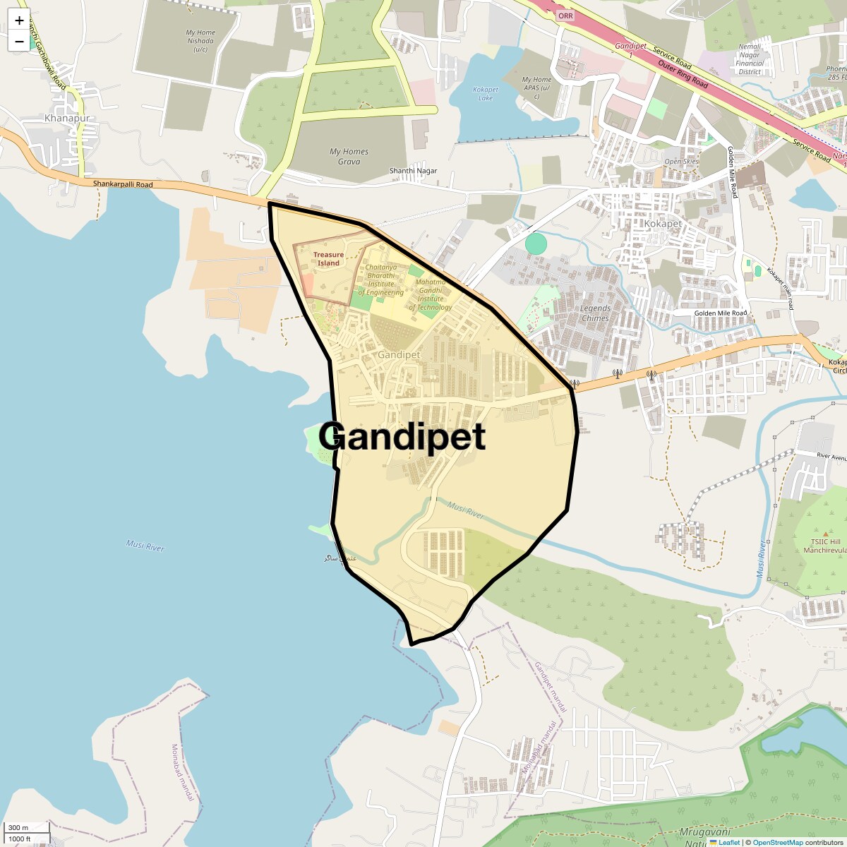 Location Map of Gandipet, Hyderabad
