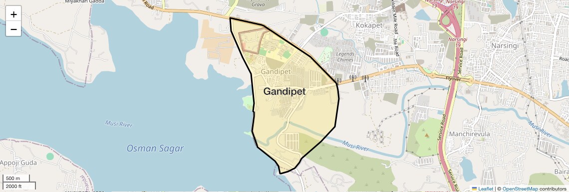 Location Map of Gandipet, Hyderabad