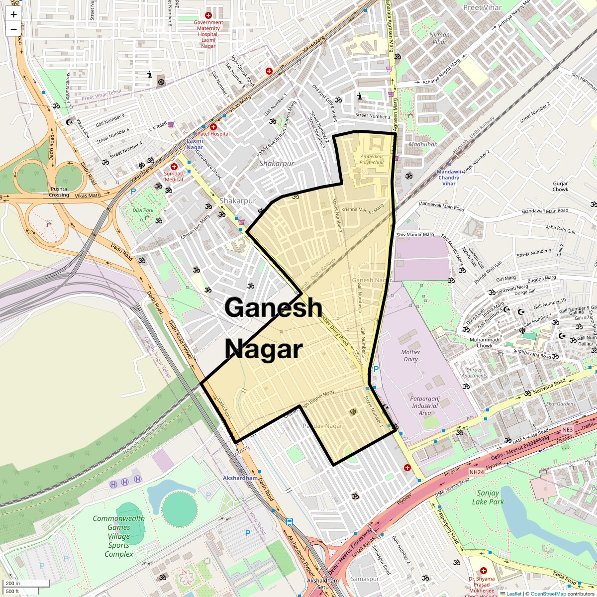 Location Map of Ganesh Nagar, Delhi