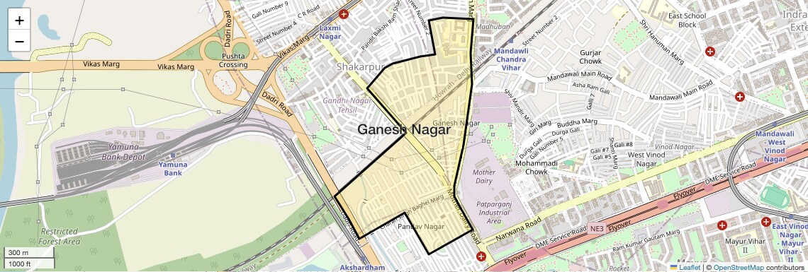 Location Map of Ganesh Nagar, Delhi