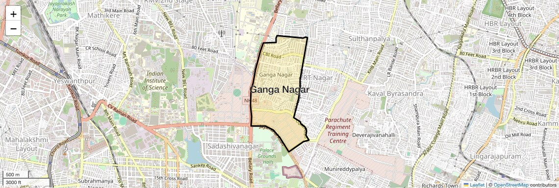 Location Map of Ganga Nagar, Bangalore