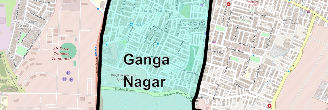 Location Map of Ganga Nagar, Bangalore