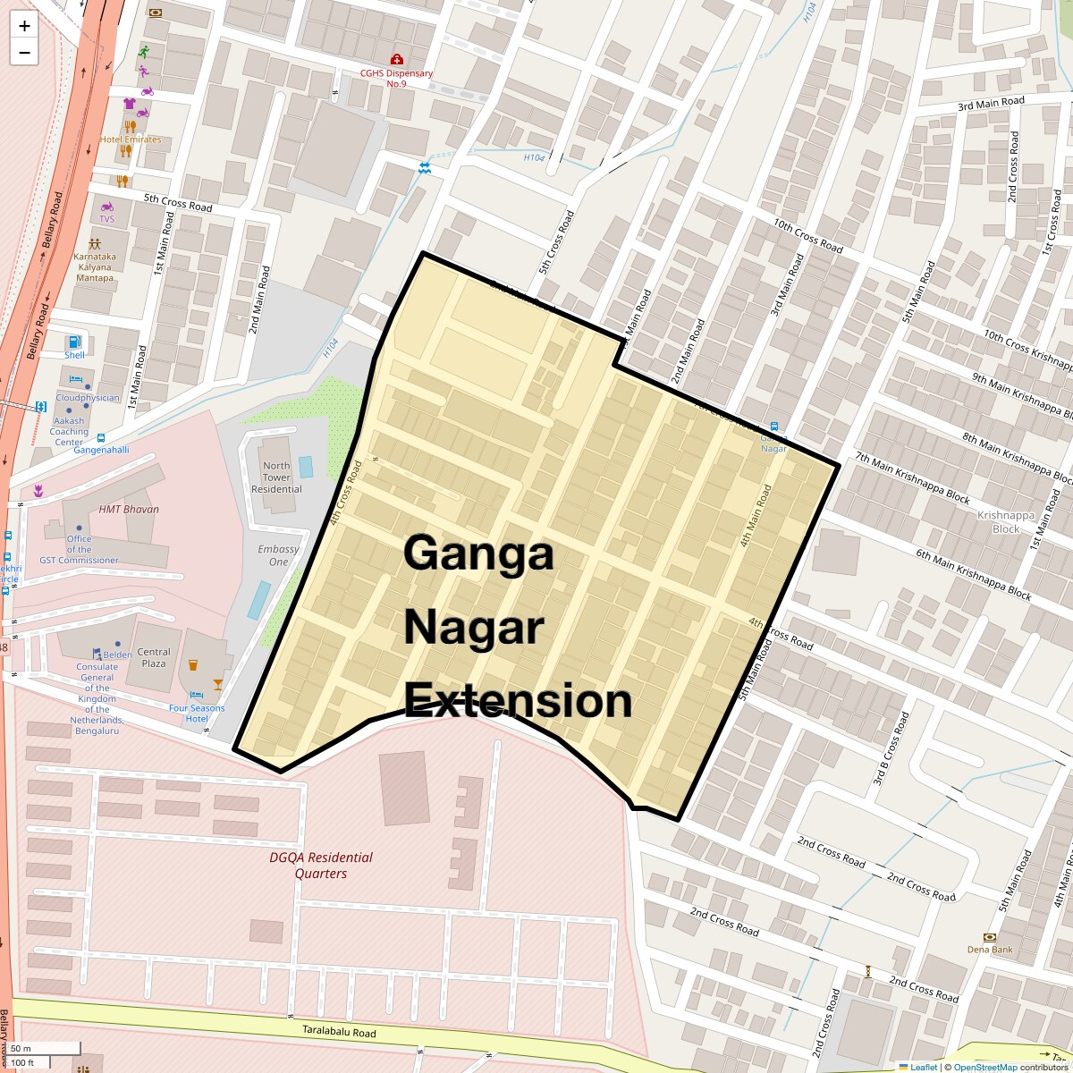 Location Map of Ganga Nagar Extension, Bangalore