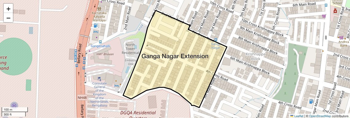 Location Map of Ganga Nagar Extension, Bangalore