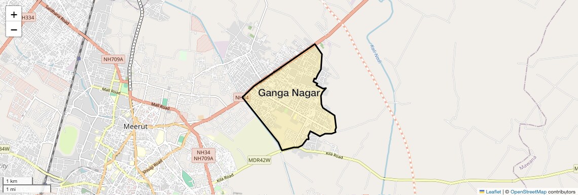 Location Map of Ganga Nagar, Meerut