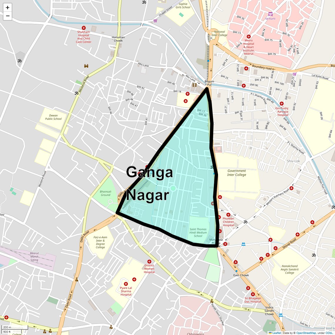 Location Map of Ganga Nagar, Meerut