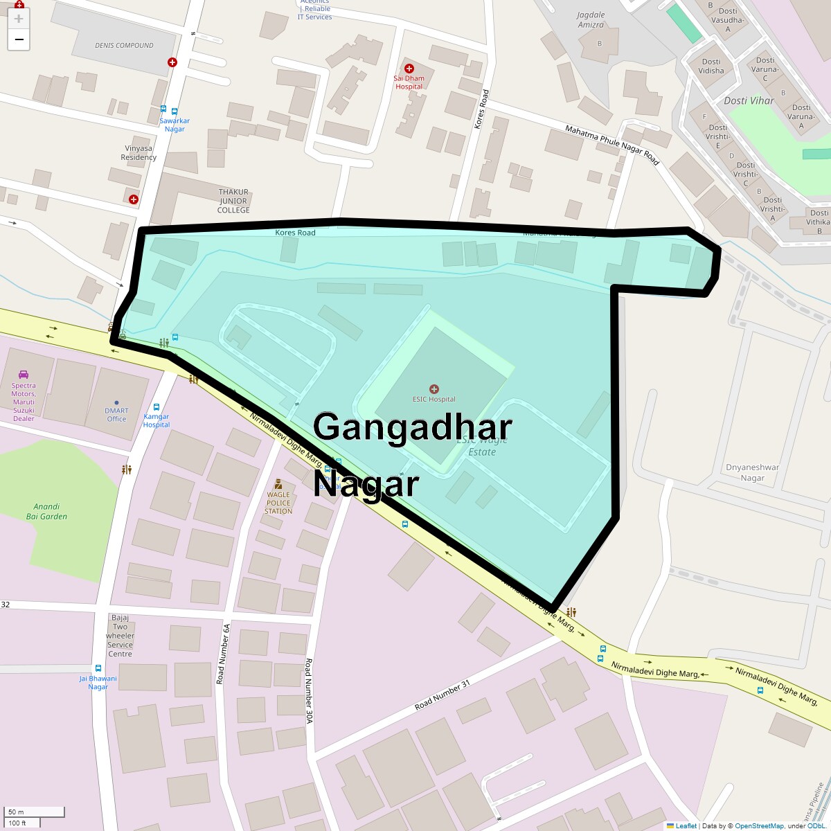 Location Map of Gangadhar Nagar, Thane