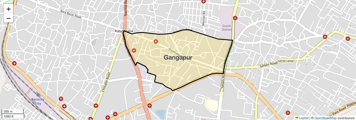 Location Map of Gangapur, Bareilly