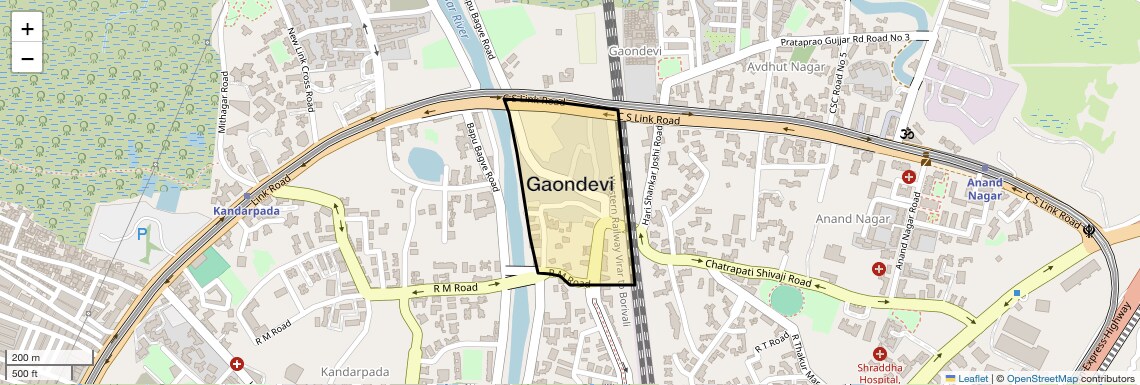 Location Map of Gaondevi, Mumbai