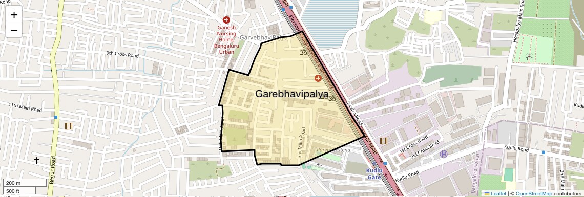 Location Map of Garebhavipalya, Bangalore