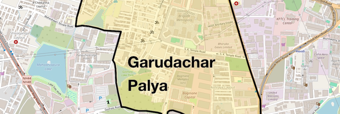 Location Map of Garudachar Palya, Bangalore