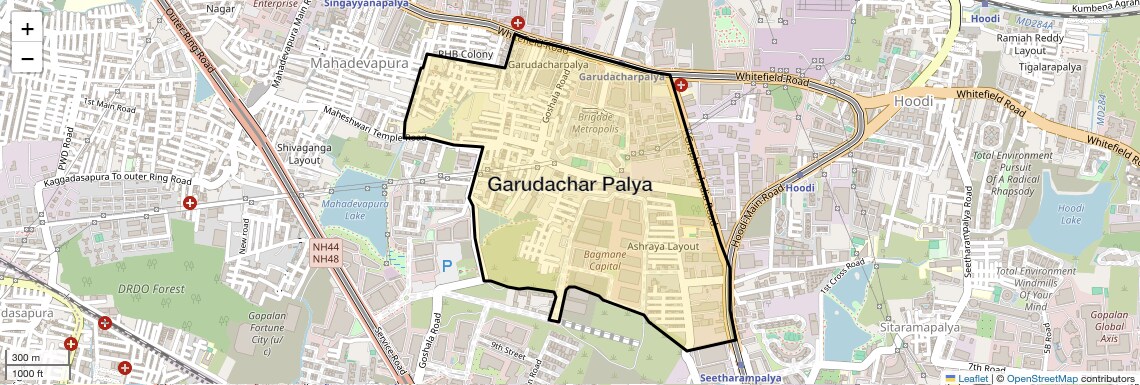 Location Map of Garudachar Palya, Bangalore