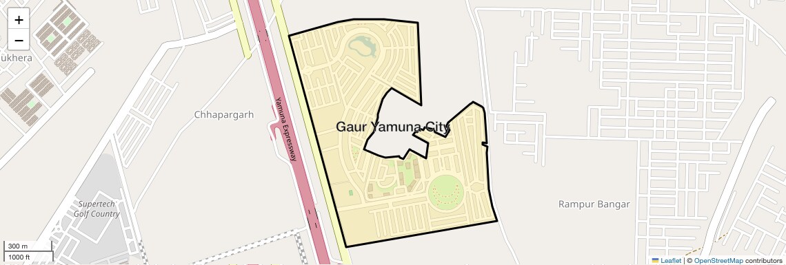 Location Map of Gaur Yamuna City, Greater Noida