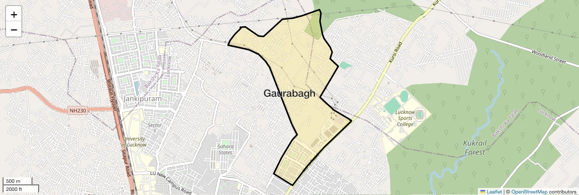 Location Map of Gaurabagh, Lucknow