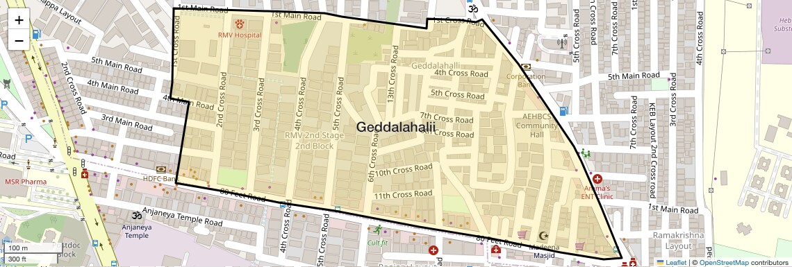 Location Map of Geddalahalii, Bangalore