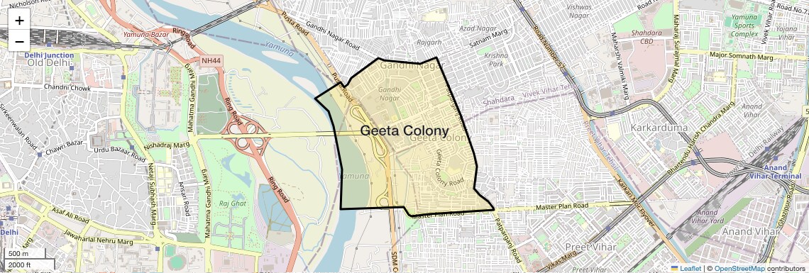 Location Map of Geeta Colony, Delhi