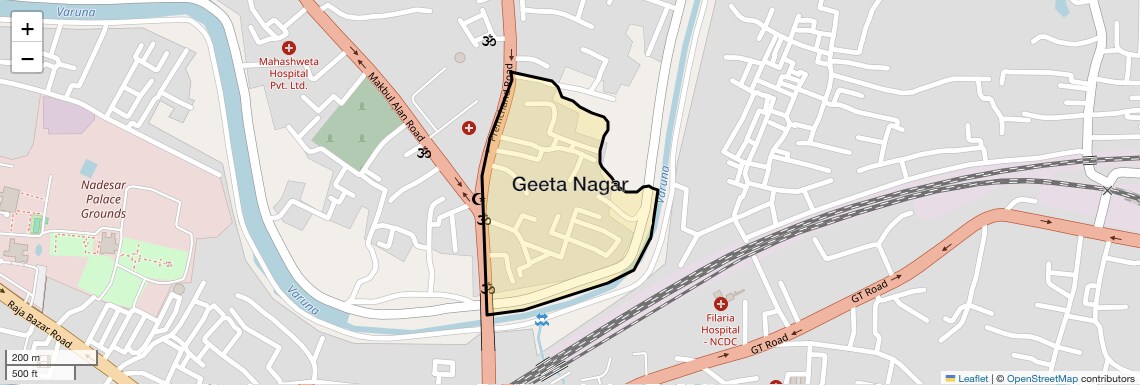 Location Map of Geeta Nagar, Varanasi