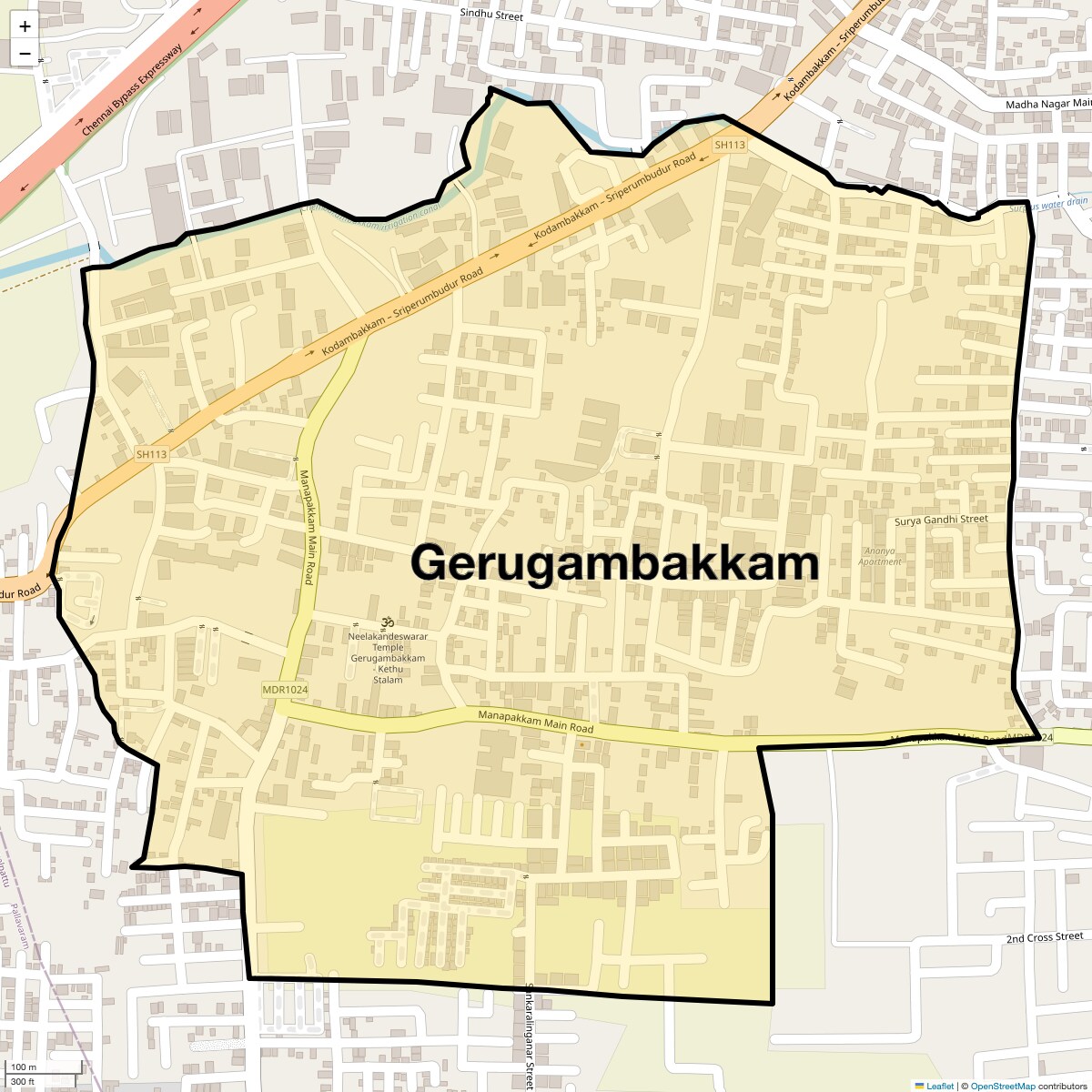 Location Map of Gerugambakkam, Chennai