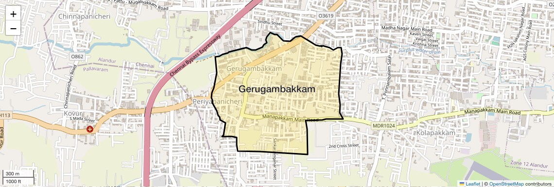 Location Map of Gerugambakkam, Chennai