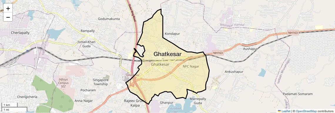 Location Map of Ghatkesar, Hyderabad
