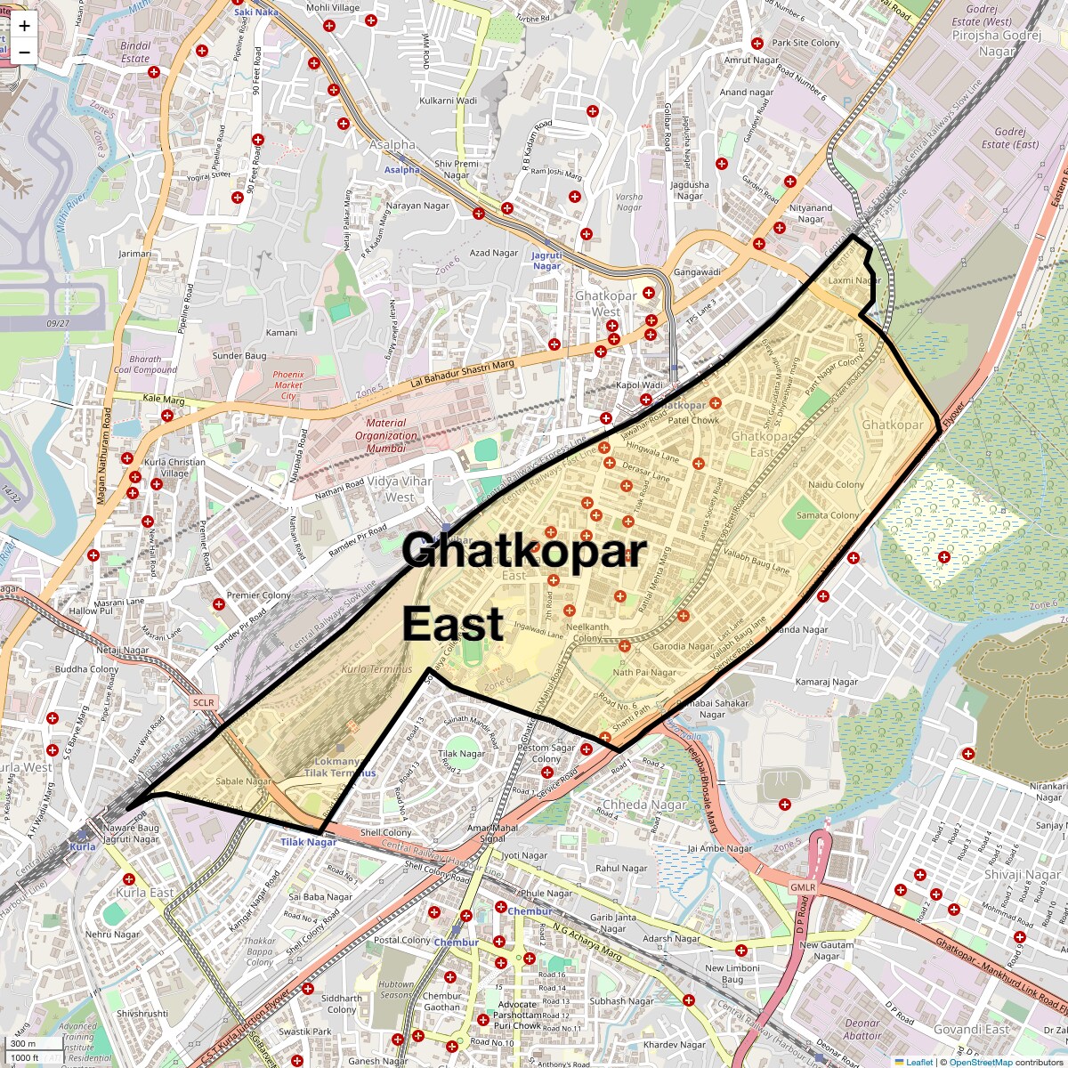 Location Map of Ghatkopar East, Mumbai