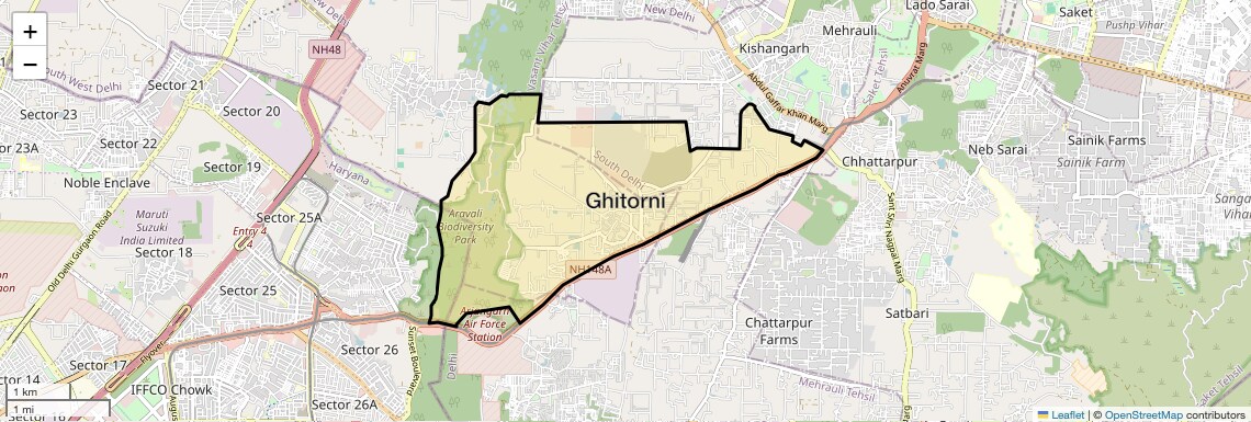 Location Map of Ghitorni, Delhi