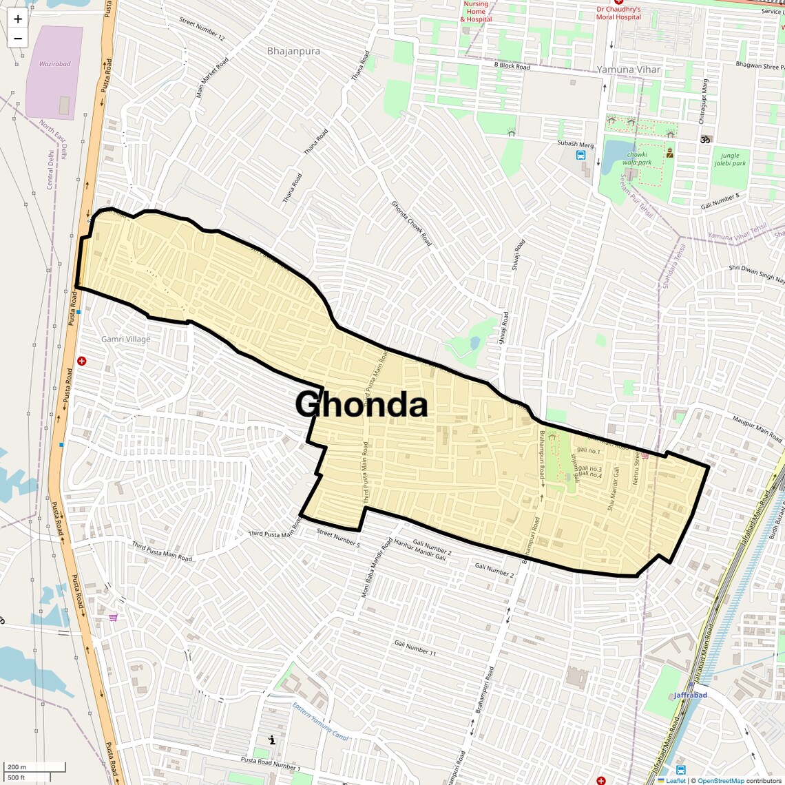 Location Map of Ghonda, Delhi