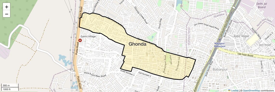 Location Map of Ghonda, Delhi