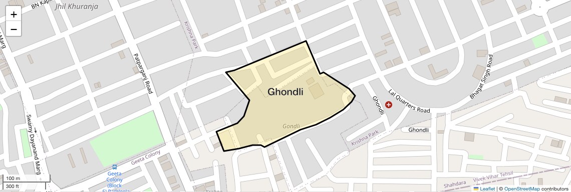 Location Map of Ghondli, Delhi