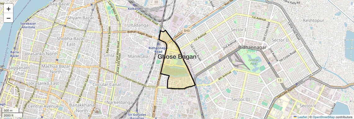Location Map of Ghose Bagan, Kolkata