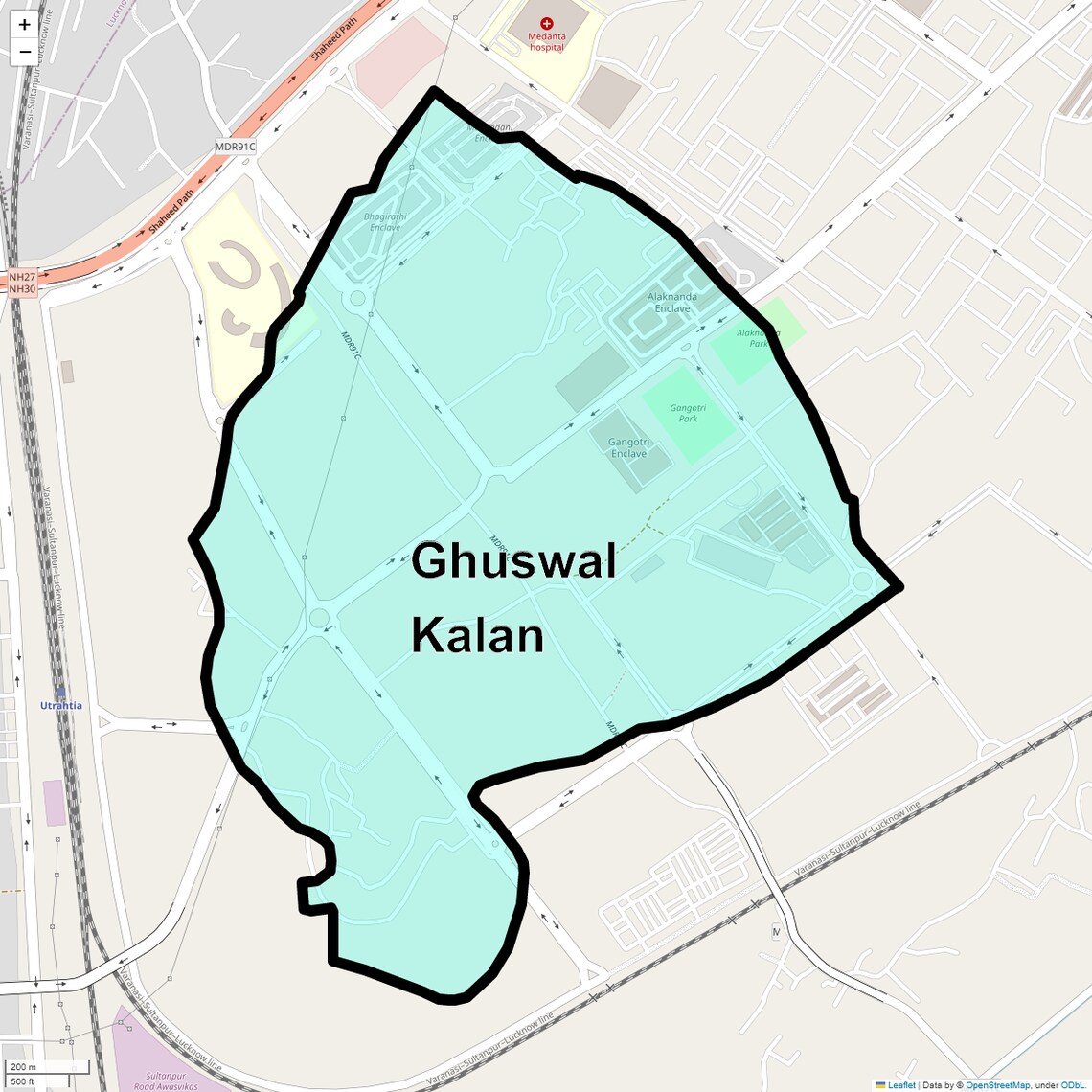 Location Map of Ghuswal Kalan, Lucknow