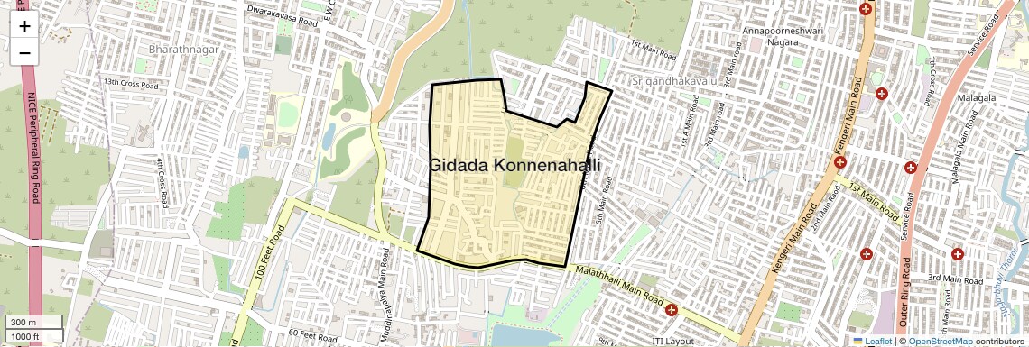 Location Map of Gidada Konnenahalli, Bangalore