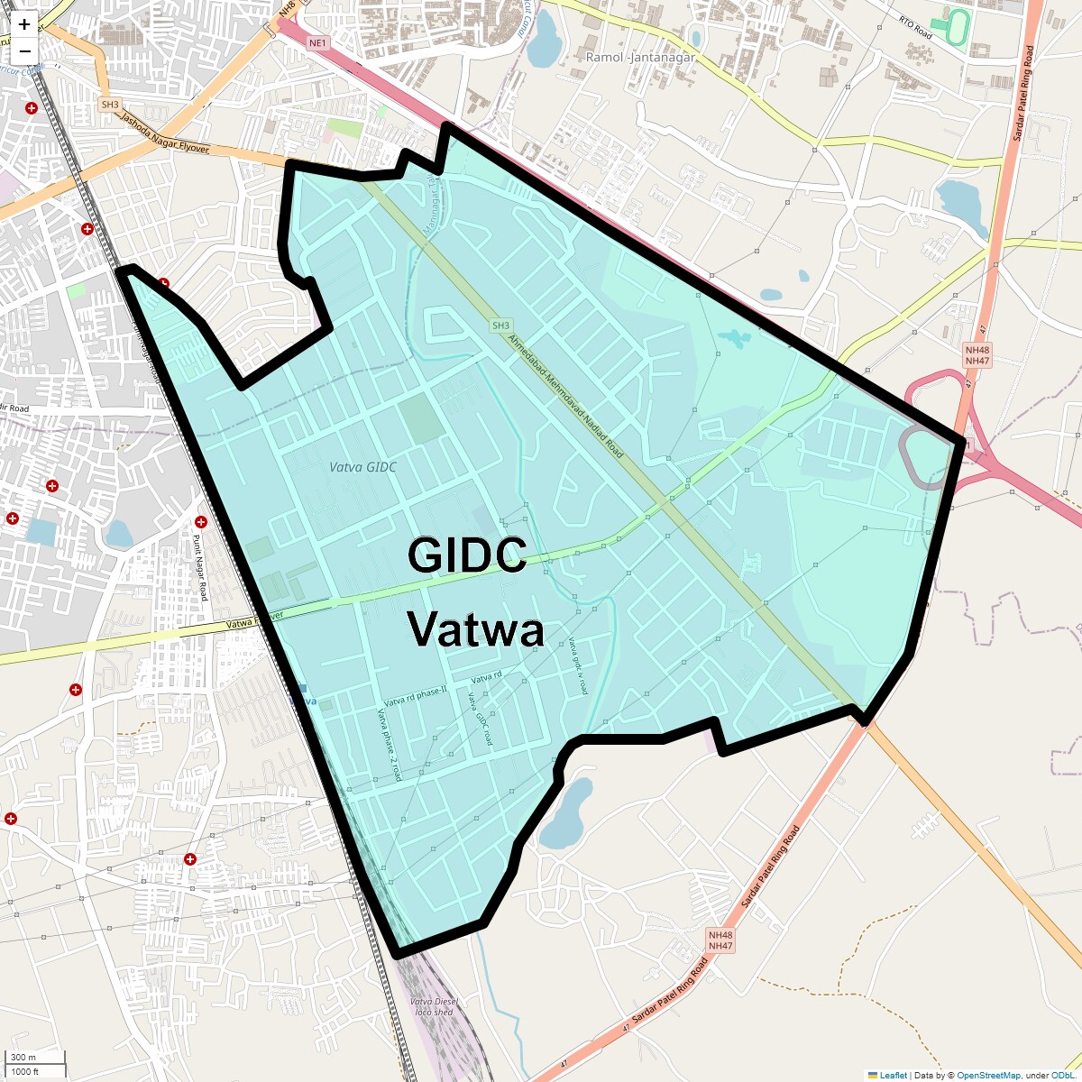 Location Map of GIDC Vatwa, Ahmedabad